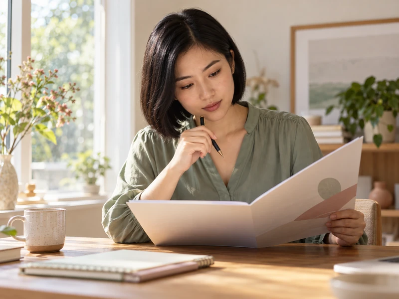 Illustrative adult reading information and preparing questions
